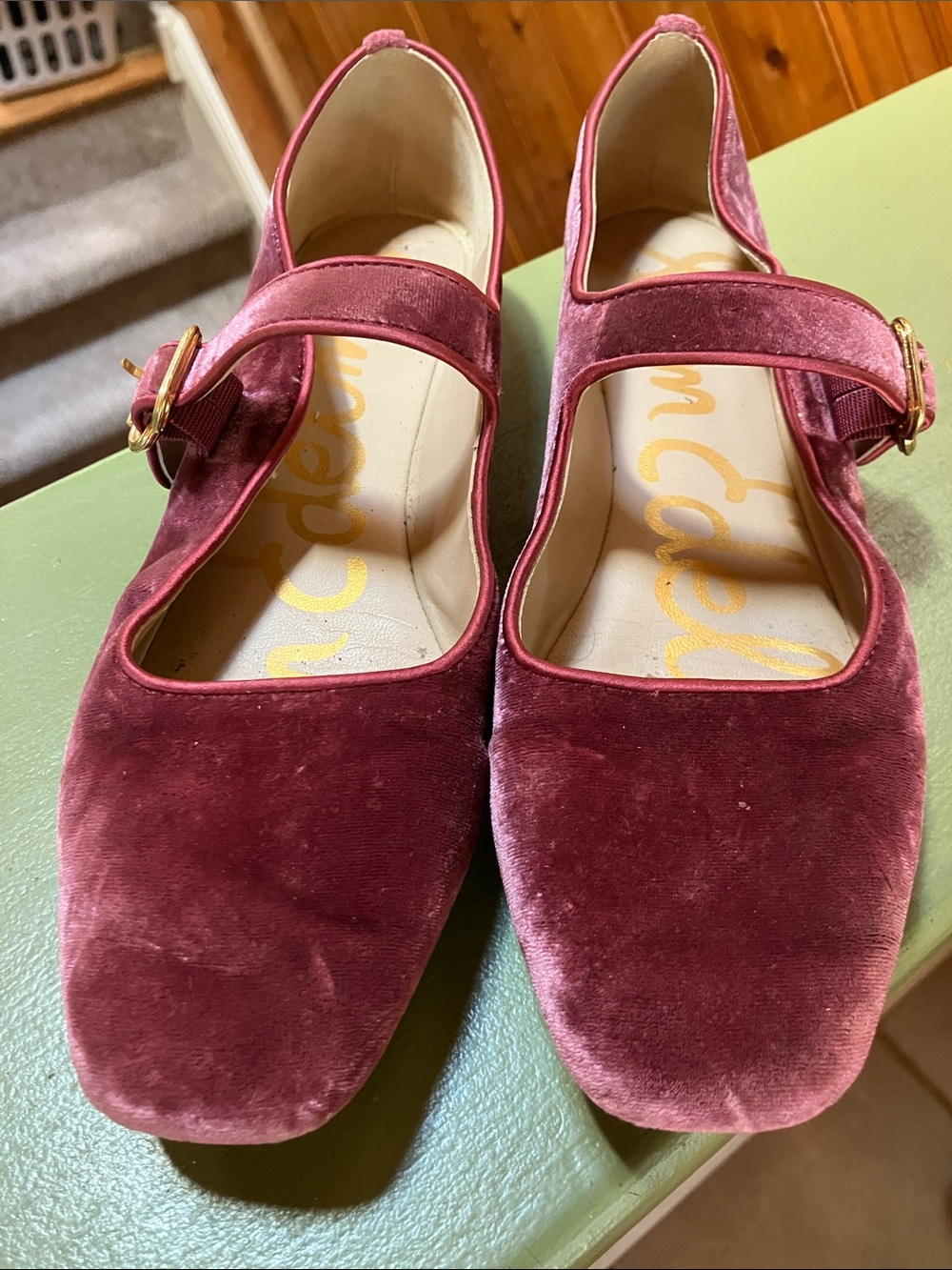 Sam Edelman Velvet Mary Jane Flats in Wine